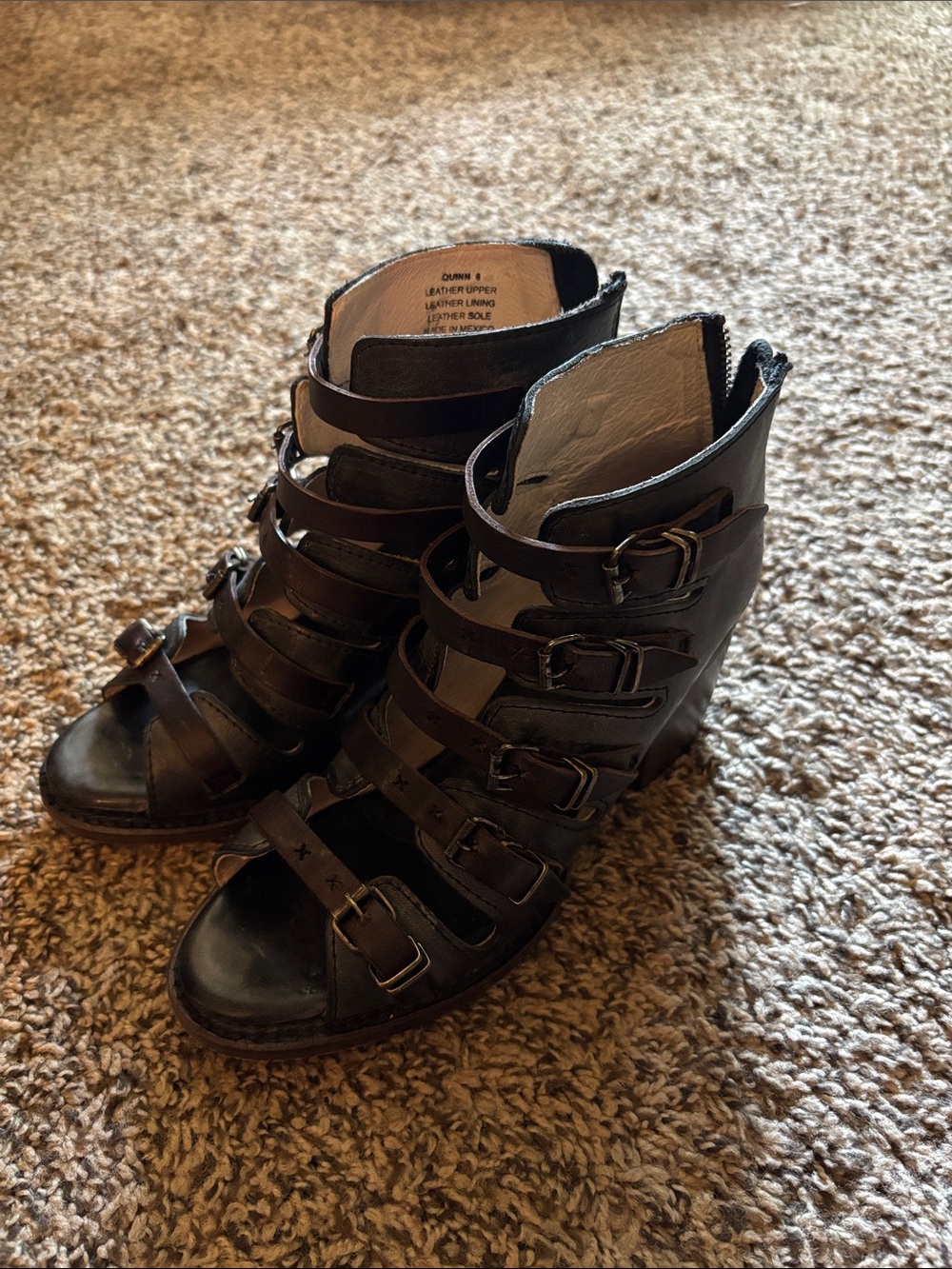 Freebird by Steven Brown Multi-Buckle Open-Toe Wedge Boots